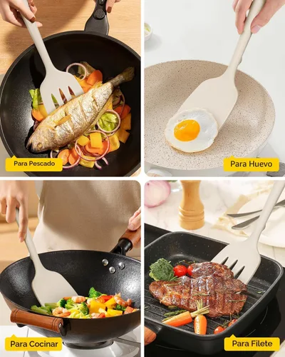 Miniatura 5 de Paquete de 2 volteadores de espátula de silicona, juego de espátulas de cocina ranuradas antiadherentes, utensilios de cocina resistentes al calor