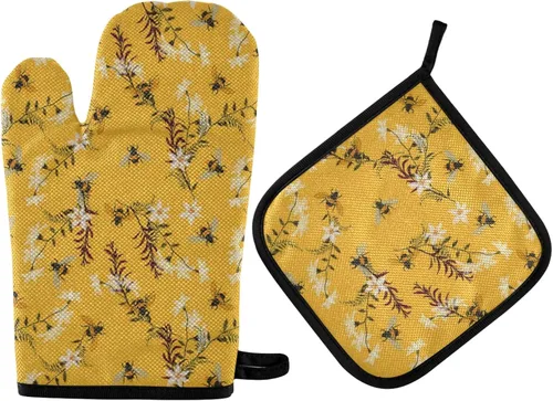 Miniatura 69 de ZZXXB Spring Bird - Guantes de cocina dobles con diseño floral de mariposa, resistentes al calor, antideslizantes, extra largos de 7 x 35 pulgadas