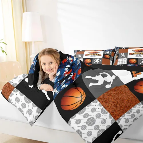Miniatura 5 de Erosebridal - Juego de edredón completo de baloncesto para niños, juego de ropa de cama deportiva, edredón para atletas de baloncesto, conjuntos