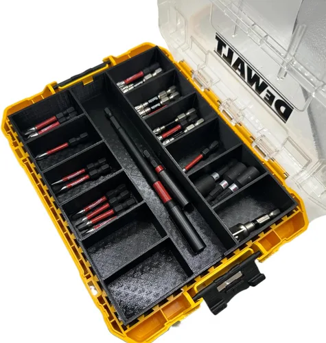 Miniatura 5 de GarageInOrder Soporte para brocas de impacto impreso en 3D diseñado para DEWALT Medium ToughCase (solo inserto) (gris industrial, 11 compartimentos)