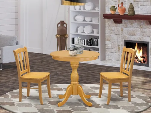 Miniatura 2 de East West Furniture ESDL3-OAK-W - Juego de mesa de cocina de 3 piezas para espacios pequeños que contiene una mesa de comedor redonda con pedestal