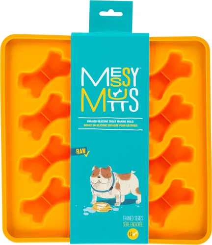 Miniatura 2 de Messy Mutts Moldes de silicona enmarcados para hacer golosinas y decoraciones Bandeja de 10 x 10 pulgadas 12 cavidades en forma de hueso Apto