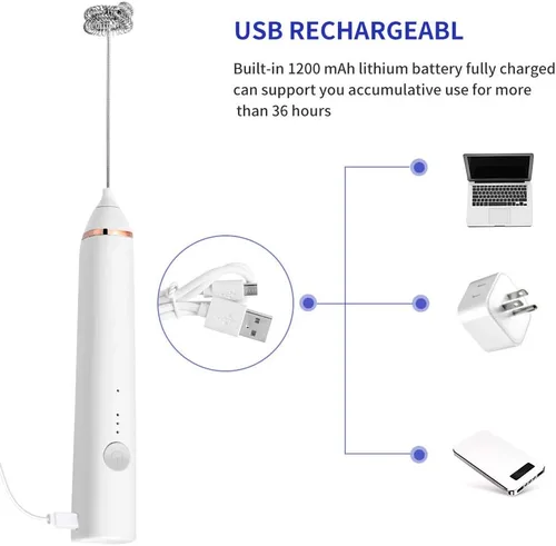 Miniatura 2 de Espumador de leche, espumador de leche eléctrico recargable de mano, 3 carga USB ajustable, se puede utilizar para bebidas de proteína de café a