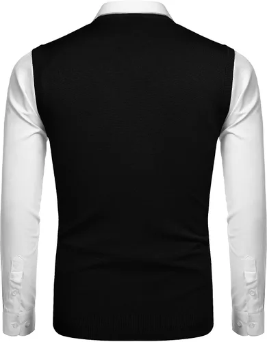 Miniatura 3 de Amussiar Suéter casual para hombre, chaleco con cuello en V, ajustado, sin mangas, suéter de punto