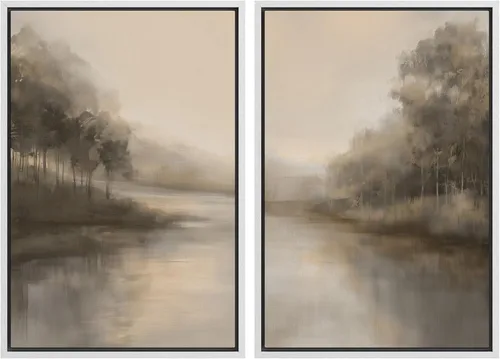Miniatura 27 de SIGNWIN Lienzo enmarcado para pared, juego de arte sereno de paisaje de pantanos, ilustración rústica, arte moderno, minimalismo, decorativo