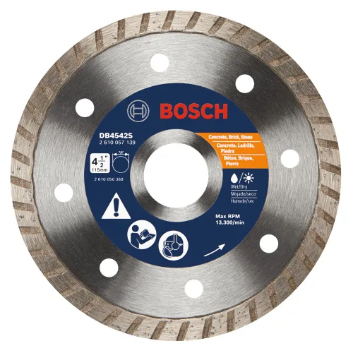 Miniatura 6 de BOSCH DB442S Hoja de diamante con borde turbo estándar de 4 pulgadas con eje de 5/8 pulgadas, 7/8 pulgadas para aplicaciones de corte húmedo y seco