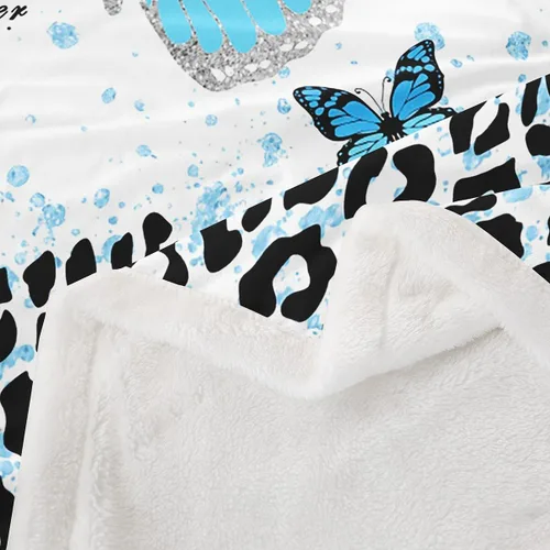 Miniatura 6 de Manfei Manta de mariposa azul con purpurina plateada para sofá, manta de cama con estampado de leopardo azul para niños y niñas, decoración