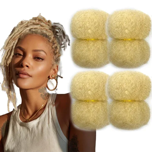 Cabello humano afro ajustado para rastas, ideal para hacer mechas, reparar extensiones, torcer o trenzas, 4 manojos por paquete, rubio claro #613 de