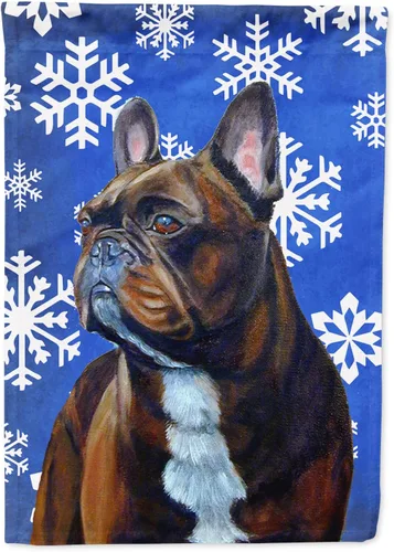 Miniatura 286 de Caroline's Treasures SC9374GF Bulldog English Snow flakes Holiday Garden Flag Buzón Bandera decorativa para patio exterior, patio, obras de arte