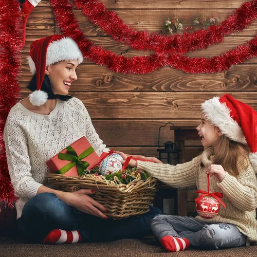 Miniatura 7 de Boao Guirnalda de oropel rojo de Navidad de 39.6 pies para decoración de árbol de árbol con purpurina metálica brillante, decoración colgante