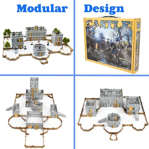 Miniatura 7 de Dirt Cheap Dungeons Baron Castle Set – Kit modular de 451 piezas de mega-fortaleza – 53 pies de paredes lineales para cuadrícula de 1 pulgada TTRPG