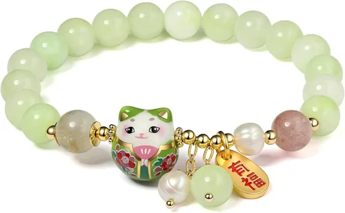 Miniatura 9 de Pulsera de gato de la suerte con cristal azul, colgante de gato de cerámica, joyería de buena suerte Feng Shui para mujer, pulsera de riqueza