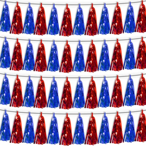 Miniatura 16 de Guirnalda de flecos de papel de aluminio metálico 4P con borlas de oropel, telón de fondo para flotadores de desfile, decoraciones de graduación