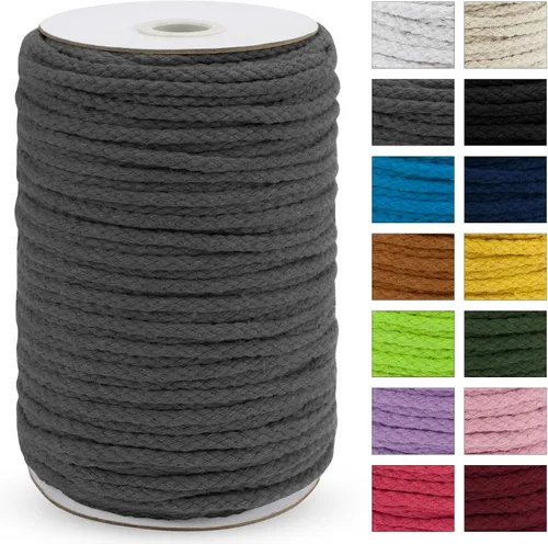 JeogYong - Cuerda de macramé trenzada 5mm x 90m, cuerda de algodón trenzada de 8 hebras natural, cuerda de cordón de dibujo colorida para colgar