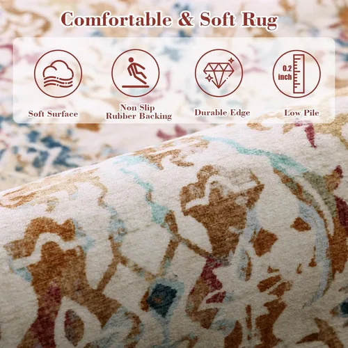 Miniatura 6 de Alfombra de área pequeña de 2 x 3 pulgadas, color beige, para entrada, baño, cocina, antideslizante, de pelo bajo, lavable, moderna alfombra bohemia