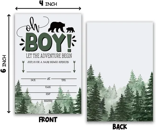 Miniatura 2 de Grace Yonks Wilderness Bear - Invitación para baby shower, tema de leñador, 20 tarjetas y sobres