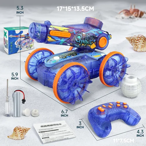 Miniatura 4 de BEZGAR Juguetes de piscina para niños, auto anfibio a control remoto para edades de 6 a 8 años, auto de acrobacias a control remoto con pistola