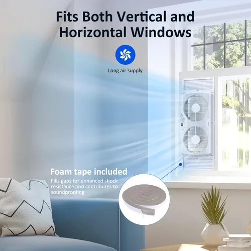 Miniatura 5 de shinic Ventilador de ventana doble, flujo de aire reversible de aspas de 9 pulgadas, control de termostato, 3 velocidades, 3 funciones, ancho
