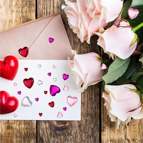Miniatura 4 de REDANHA 516 calcomanías de corazón de diamantes de imitación acrílicas, autoadhesivas, gemas de corazón, rojo, rosa, transparente, rosa, rojo