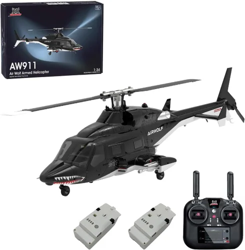 Miniatura 10 de AW-911 Helicóptero de control remoto para 16+, modelo de helicóptero Air-Wolf RC escala 1/34 con modo de acrobacias 6G/3D y posicionamiento GPS, una