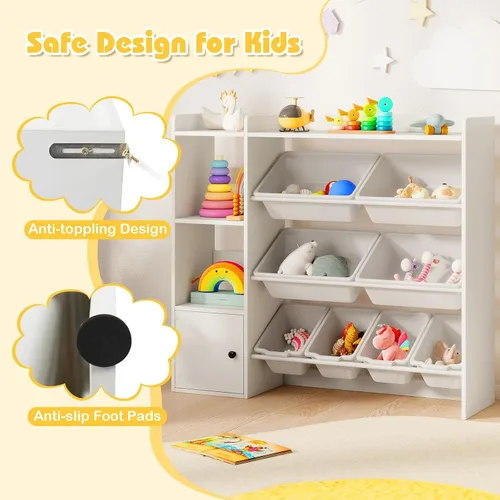 Miniatura 5 de Costzon Organizador de almacenamiento de juguetes para niños con 8 contenedores, estantería de madera para niños pequeños con estantes abiertos