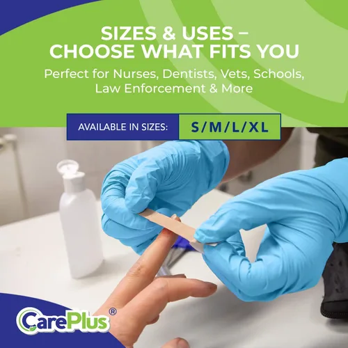 Miniatura 4 de CARE PLUS Guantes de nitrilo para uso médico, sin polvo ni látex, negro/azul, S, M, L, XL - 100, 200, 1000