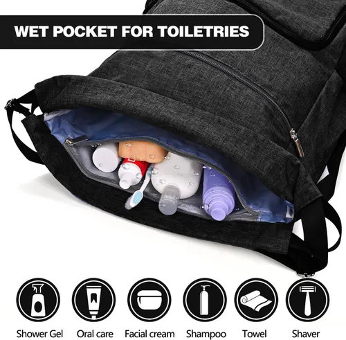 Miniatura 3 de Mochila con cordón con bolsillo para ropa húmeda y compartimento para zapatos, resistente al agua, para deportes, gimnasio, natación, bolsa