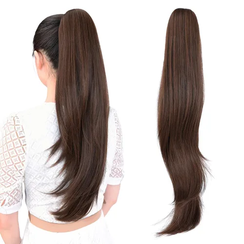 Miniatura 51 de Extensión de cola de caballo, extensiones de cabello con clip de garra de 24 pulgadas, extensiones de cabello largo y lacio, extensión de cabello