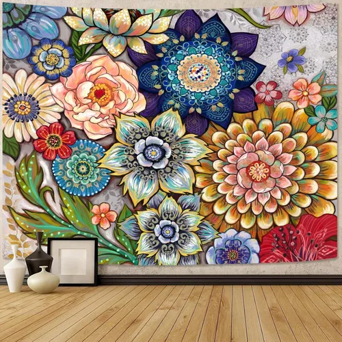 Neasow - Tapiz de flores coloridas para colgar en la pared, tapices de flores de estilo bohemio brillantes, tapiz multicolor para decoración de