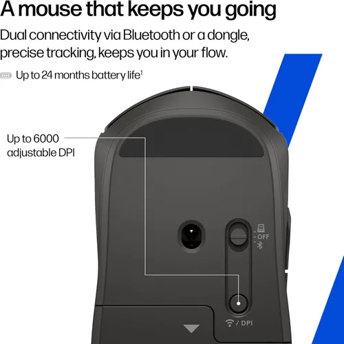 Miniatura 6 de HP Ratón inalámbrico silencioso 400, Bluetooth dual y 2.4 GHz, silicona suave, clics silenciosos, rueda Microsoft, batería de 24 meses, 6000 DPI