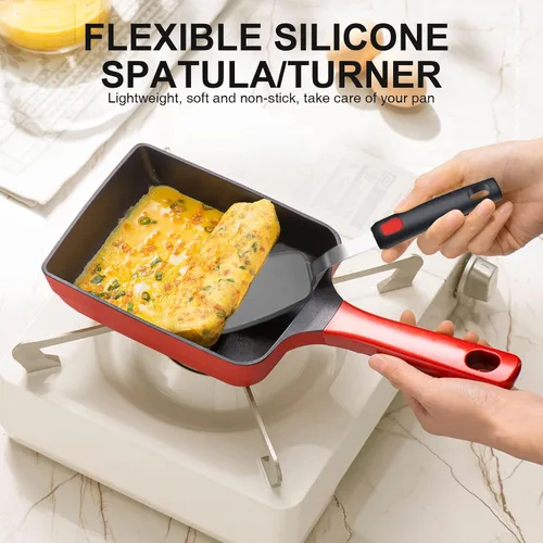 Miniatura 2 de Juego de 4 espátulas de silicona flexible y pinzas para alimentos de cocina con puntas de silicona, resistente al calor de 600 °F, ideal