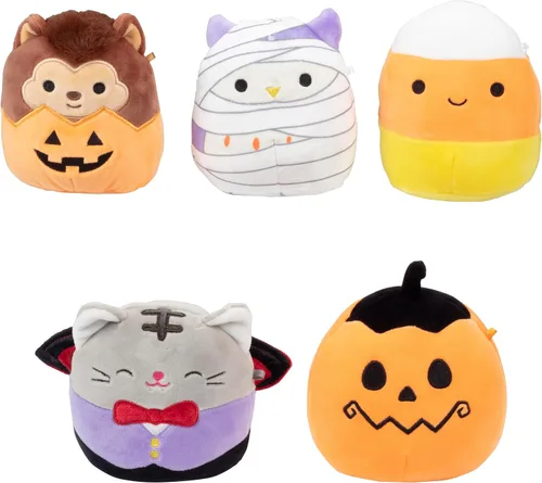 Miniatura 2 de Squishmallows Jazwares - Paquete de 5 piezas originales de 5 pulgadas, mini peluche oficial de Jazwares, calabaza, vampiro, momia y más, juguete
