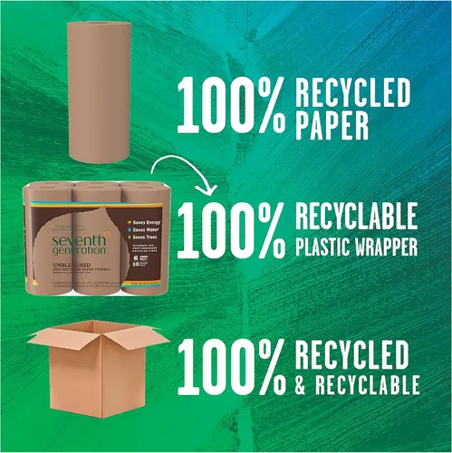 Miniatura 2 de Seventh Generation Toallas de papel sin blanquear, 100% papel reciclado, 6 unidades, paquete de 4