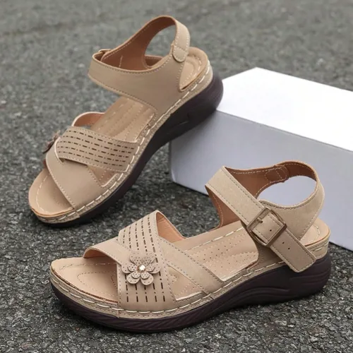 Miniatura 5 de Sandalias ortopédicas para mujer de verano, con cuña, planas, elegantes con tiras delgadas, soporte de arco, puntera abierta, correa de tobillo