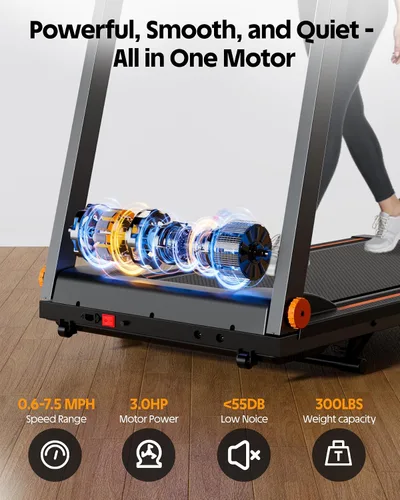 Miniatura 4 de 5% Incline Walking Pad Treadmill, 300LB Capacity Folding Treadmills for Home, Walking pad with Handle bar, 3.0 HP Quiet Dual Cushion System