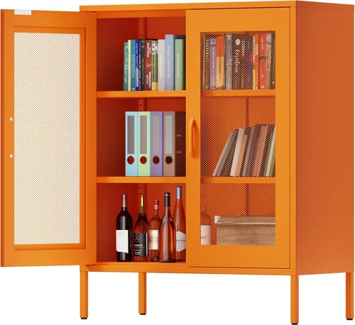 Miniatura 15 de Chshin Gabinete de Almacenamiento de Metal con Puertas, Gabinete de Acento Negro, Gabinetes de Almacenamiento de Clóset de Metal, Soporte de Medios
