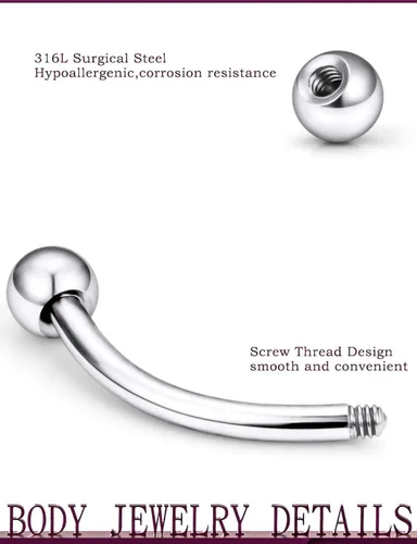 Miniatura 3 de Jenxnjsjo Piercing para cejas, 0.63 onzas, 0.630.390.39 pulgadas, joyería para mujer, diseño de labret vertical, labio, barra curvada, aretes