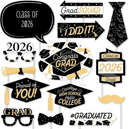 Miniatura 16 de Big Dot of Happiness Accesorios de graduación en blanco y negro para sesión de fotos 2026, juego de 20 unidades de accesorios de cabina de fotos