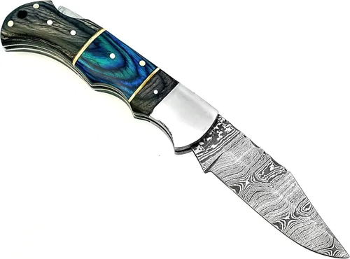 Miniatura 3 de Cuchillo de bolsillo de acero de Damasco, hecho a mano, cuchillo plegable de alta calidad para hombres, cuchillo al aire libre para camping