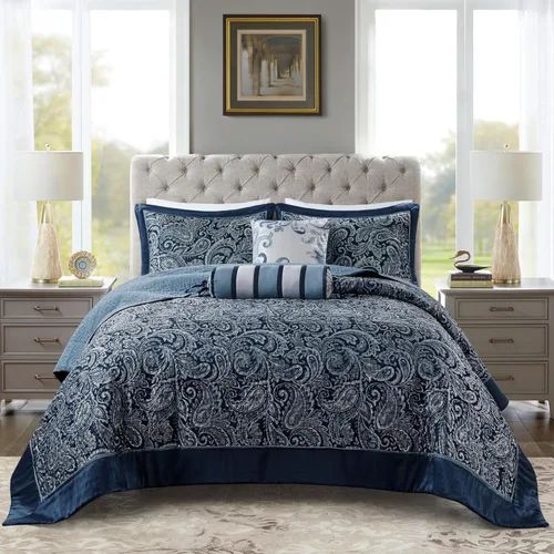 Madison Park Aubrey - Juego de colcha acolchada reversible, transpirable, ligera para todas las estaciones, fundas a juego, colcha King (120 x 118