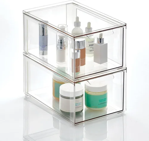 mDesign - Caja organizadora apilable de plástico de la colección Lumiere, con cajón extraíble, para tocador, estante u organización de armario,