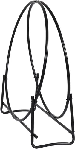 Miniatura 5 de COSTWAY Estante para leña de 41 pulgadas, soporte de madera de acero con recubrimiento en polvo con diseño de doble anillo, aro de leña
