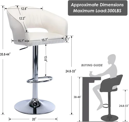 Miniatura 2 de Hyfirm Juego de 2 modernas sillas de bar de cocina con base cromada dorada, taburetes de bar giratorios ajustables con respaldo y reposapiés