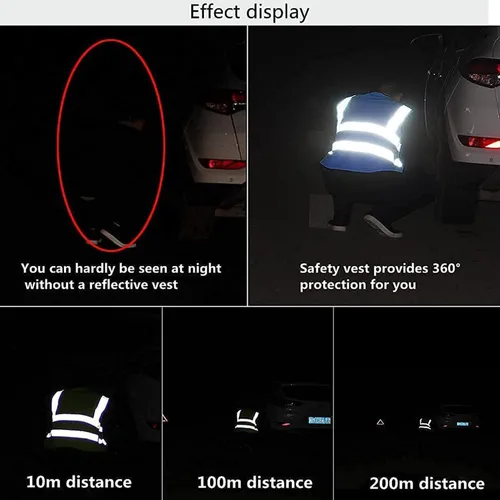 Miniatura 3 de Chaleco de seguridad reflectante de alta visibilidad para hombres y mujeres con bolsillos y cremallera frontal cumple con los estándares ANSI/ISEA