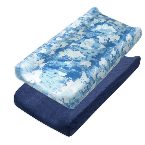 HonestBaby - Juego de 2 piezas de fundas para cambiador de algodón orgánico con estampado y felpa, Mundo Acuarela, talla única (D2BDR)