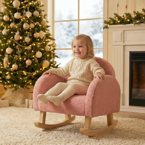 Miniatura 2 de INFANS Sofá para niños, mecedora para niños pequeños con marco de madera maciza, diseño antivuelcos, tela de felpa, sillón infantil para guardería