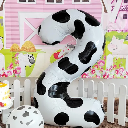 Miniatura 2 de Suministros de decoración de cumpleaños de globos con estampado de vaca, globo número 0 de 40 pulgadas, decoraciones de fiesta de cumpleaños