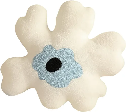 Miniatura 10 de Almohada de sofá Cojín de cintura Almohada de felpa con forma especial de flor Almohada creativa de corazón para niña (negro y blanco)