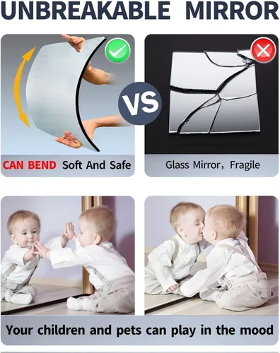 Miniatura 4 de Espejo inastillable de seguridad para niños, para pared, azulejos de espejo, hecho de acrílico irrompible, grosor de 0.12 pulgadas, paquete de 4