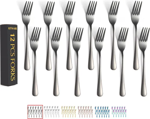 Juego de 12 tenedores de cubiertos negros, tenedores de acero inoxidable, cubiertos de cocina para restaurante, hogar y cocina, vajilla esencial